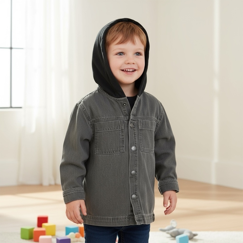 ZARA Baby Kids Snap Front Hoodie Shirt Boys Size 12-18 Months Shacket